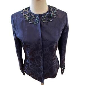 Vintage Anne Crimmins UMI Silk Jacquard dressy formal jacket Blue 4